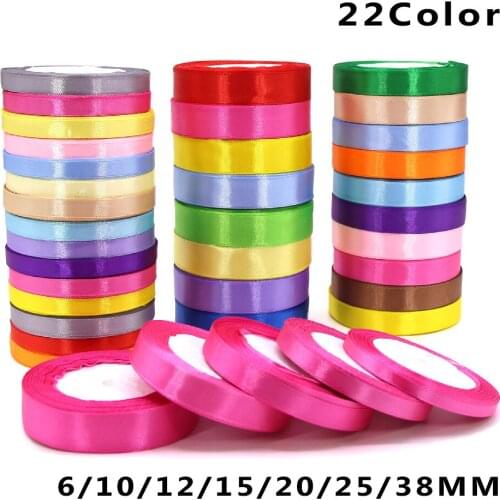 25 Yard/Roll Ribbons Multicolor Silk Satin Ribbon For Needlewrok 6/10/12/15/20/25/38MM Bow DIY Single Face Ribbon For Wedding