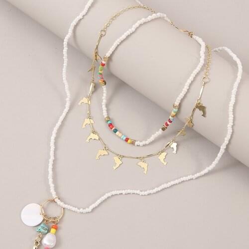 3 Pcs/Set Boho Fishtail Pendant Handmade White Glass Beaded Necklace For Women Gold Metal Dolphin Chain Necklace Jewelry Gift