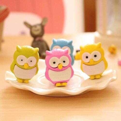 2pcs/lot Kawaii 3D Owl design non-toxic eraser students gift prize Childrens educational toys office school supplies