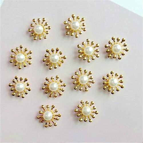 50 PCS 14*15mm Fashion Metal Alloy KC Gold Imitation Pearl Flowers Connectors Charm DIY Jewelry Accessories