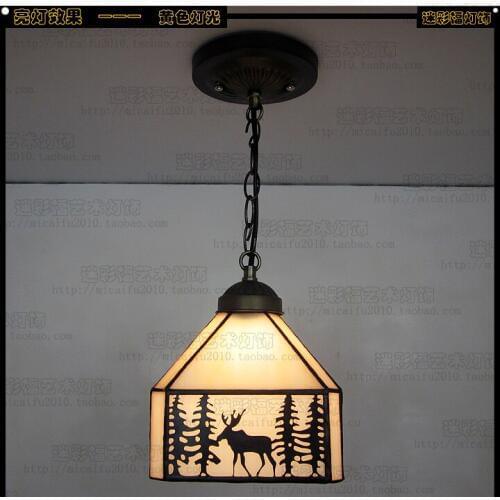 American village Stained Glass Suspended Luminaire 110-240V Chain Pendant light restaurant bar corridor bedroom decorative