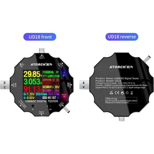 DC5.5 USB3.0 Type C Tester QC/PD DC Digital Voltmeter Power Bank Charger Voltage Current Ammeter Detector