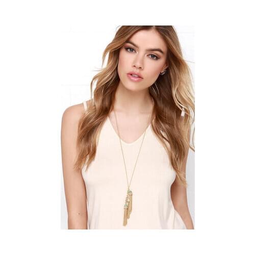 Brand Jewelry Natural Stone Tassel Necklace Crystal Multiple Stone Inlaid Pendant Necklace for Women