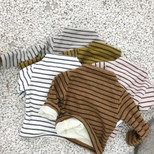 2019 New Autumn Winter Long Sleeves Girl T-shirt Velvet Bottom Tee Shirt Wild Striped Solid Cotton T-shirt Kids Comfortable Tees