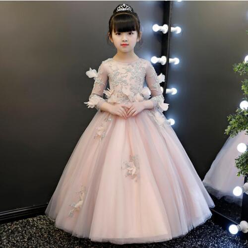 Glizt Flower Girls Dresses For Wedding Pink Floral Tulle Girl Formal Birthday Dress Party Princess Gown First Communion Gown