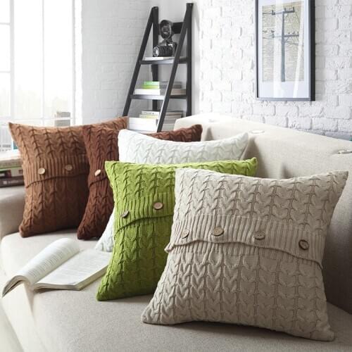 Cotton Knitted Cushion Covers Decorative 45x45cm Sofa Bed Pillow Cases With Button Decor Pillowcover Cojines Home Textiles Decor