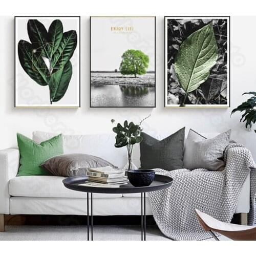 Modern Style Canvas Painting Poster Tropically Botanical Leaves Golden Motivated Words Enjoy Life for Home Rooms Wall Decoration