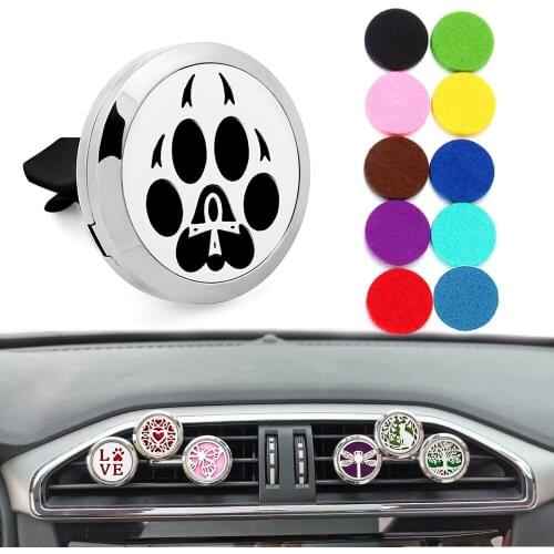 Car Air Freshener Vent Clip 30mm Stainless Steel Essential Oil Auto Clip Diffuser Locket Aromatherapy Perfume Locket 10pcs Pads