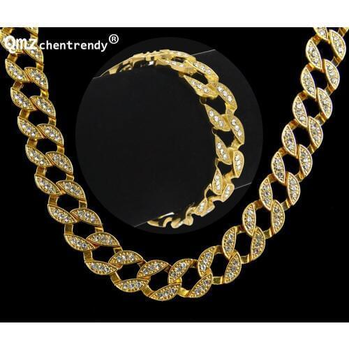 Hip Hop Bling Miami Cuban Link Chain Jewelry set Fully Iced Out Hip Hop 15mm 30" Chain Necklaces & 8" Bracelets