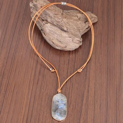 Labradorite Pendant Necklaces Natural Stone Charm Chokers Couples Lovers Simple Jewelry