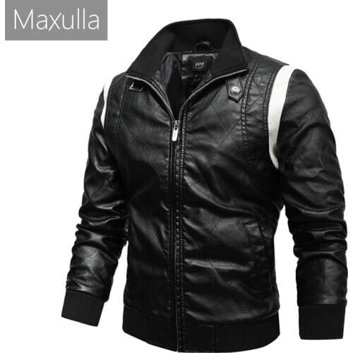Maxulla Mens Leather Jackets Men Embroidery PU Jacket Male Warm Outwear Windbreaker Biker Leather Coats Brand Clothing Mla077