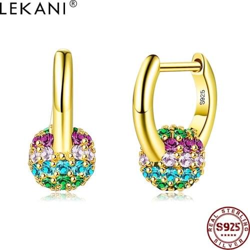 LEKANI 1 PC Single Rainbow Hoop Earrings For Women Gold Color 925 Sterling Silver Dazzling Round Zircon Earring Fine Jewelry