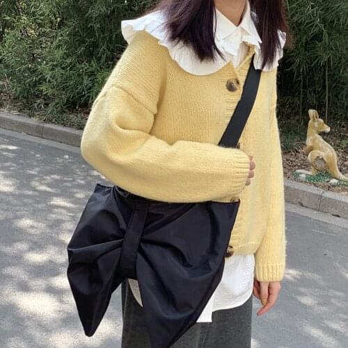 Fashion Design Women Canvas Shoulder Bags Large Capacity Ladies Bowknot Crossbody Bags Portable Female Casual Tote Handbags
