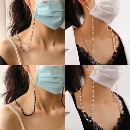 Fashion Pearl Colorful Beads Mask Chain Necklace Glasses Lanyard Necklaces for Women Long Chain Necklace Mask Anti-lost Jewelry