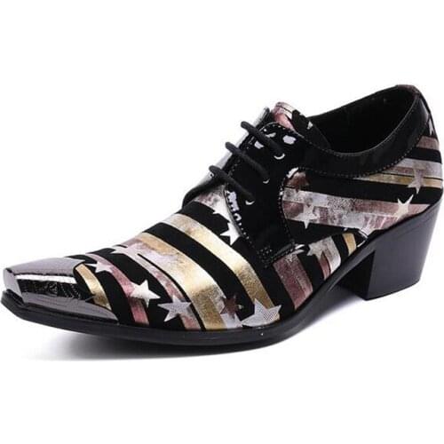 2021 Men Business Dress Shoes Luxury Stars Studded Stripe Wedding High Heels Men Fashion Party Men Prom Metal Pointed Toe Shoes