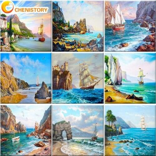 CHENISTORY 60x75cm Frame Oil Painting By Numbers Landscape On Canvas Drawing Seaview Acrylic Paints Diy Home Wall Home Decor Art