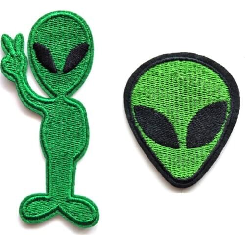 1PC Cartoon Cotton ET Aliens Clothes Embroidered Iron on Patches for Wedding Dress Decor Clothing DIY Stripes Motif Appliques