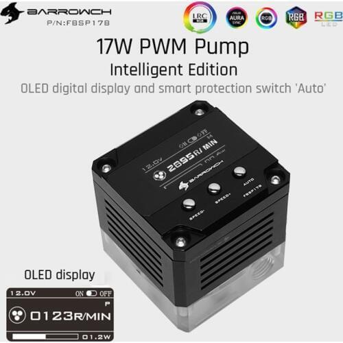 Barrowch FBSP17B, 17W PWM Intelligent Pump, OLED Digital Display, DDC Series, Manual And PWM Speed Control Water Cooling Pump