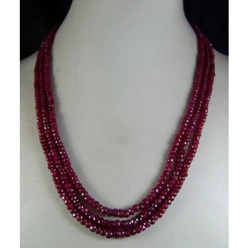 Natural 2x4mm Natural Ruby Faceted Beads Necklace 3 Strand 17"-19"AAA