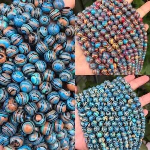 Natural Colorful Blue Malachite Stone Beads Round Loose 15" Strand 4 6 8 10 12MM Spacers Beads for Jewelry Making DIY Bracelets