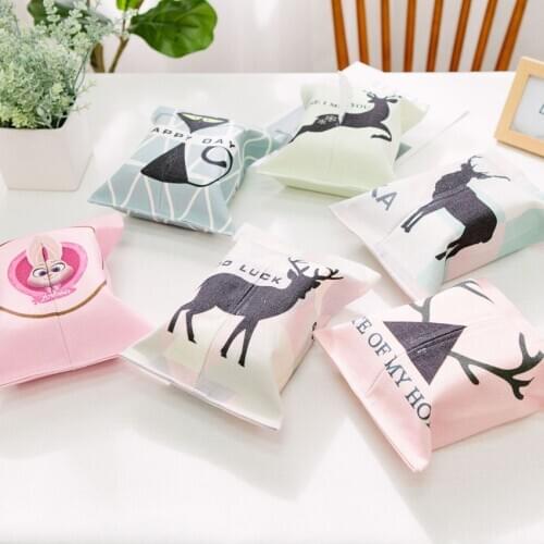 Nordic Thicken Cotton Linen Paper Storage Pouch Breathabe Print Car Paper Towel Tissue Cover Bag
