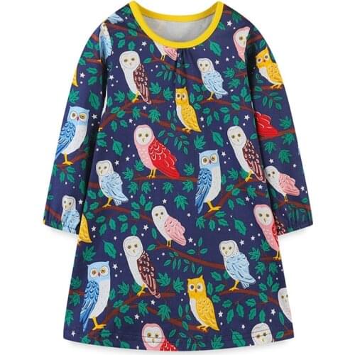 Jumping Meters New Arrival Autumn Spring Girls Dressese With Animals Owls Print Fashion Party Kids Birthday Dress Gift For Girl