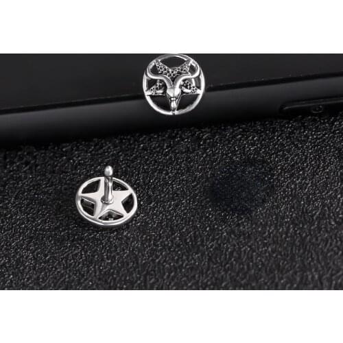 Retro Personality Sheeps Head Five Star Stud Earrings Silver Plated Stud Earrings Mens and Womens Hip Hop Jewelry