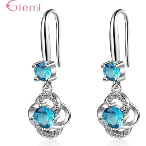 Luxury Women 925 Sterling Silver French Hook Earwires Earrings Austrian Crystal Heart Flower Ear Brincos Pierced Wedding Jewelry