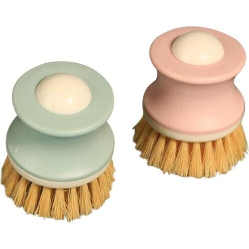 2pcs long handle round head pot washing brush non-oily dishwashing household cleaning brush kitchen supplies