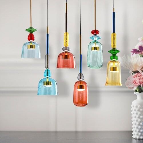 Modern Colorful LED Pendant Lights for Diningroom Living Room Glass Kitchen Loft Lamp Villa Home Bedroom Indoor Hanging Light