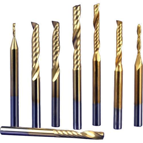 10pcs 3.175 Shank TiN Coating Tiain Carbide PVC Single Flute Spiral Bits Tools CNC Machine Milling Cutter Knife