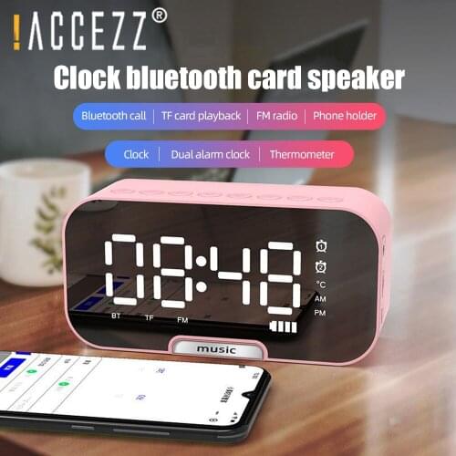 !ACCEZZ LED Digital Wireless Bluetooth Speakers Mirror Alarm Clock Multi Function FM Radio TF Card Music Player Mic Call Charge