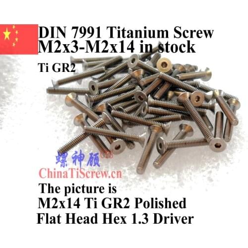 DIN 7991 Titanium screws M2x3 M2x4 M2x5 M2x6 M2x8 M2x10 M2x12 M2x14 Hex 1.3 Driver Ti GR2 Polished 25 pcs