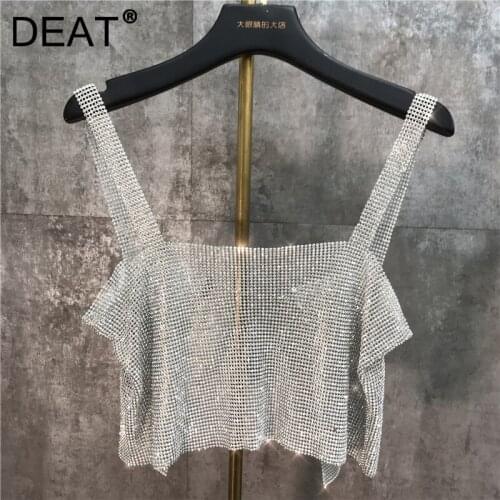 DEAT Women Vest Diamond Chain Sequined Solid Color Strapless Backless New Designed Sling Sexy Fashion Temperament 2021 MF757