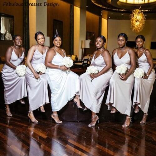 Simple Ankle Length Bridesmaid Dresses Long Mermaid Spaghetti Strap V-neck Women Wedding Guest Dress Sexy Party Gown