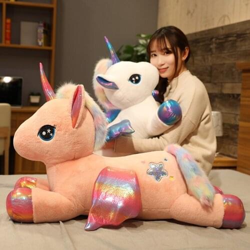 1pc 30-80CM Lovely Star Lying Unicorn with Wings Plush Toys Stuffed Soft Animal Horse Plush Dolls Children Baby Birthday Gifts