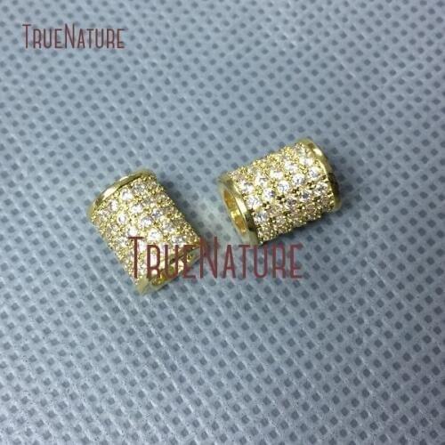 10Pcs Micro Pave Gold Electroplated Cylindrical Jewelry Findings Loose Beads Copper Jewelry Findings Loose Beads 8x10mm BE1573