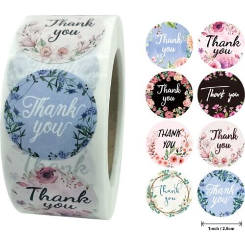 100-500Pcs/roll Thank You Label Sticker 8 Styles Of Stickers Round Floral Multicolor Label Stickers Handmade Stationery Stickers