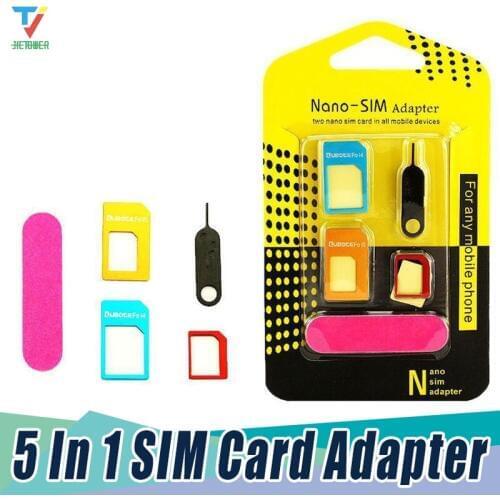 1000set/lot 5in1 Nano Sim Card Adapters + Regular & Micro Sim + Standard SIM Card & Tools For iPhone x 8 Retail Box wholesale