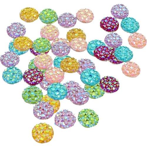 50 Pieces Resin Round Dotted Rhinestone Cabochon Flatback Craft DIY Scrapbooking 12mm