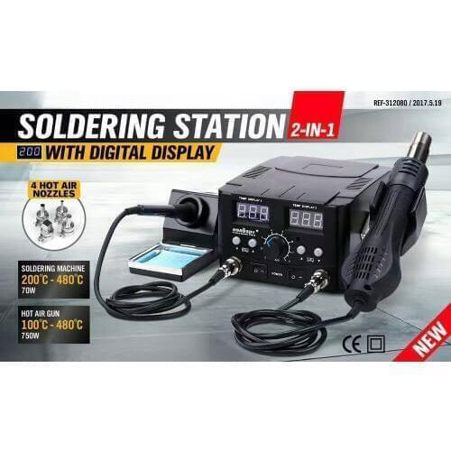 8582D 750W Blue Digital 2 In 1 SMD Rework Soldering Station Repair Welding Soldering Iron Set PCB Desoldering Tool Hot Air Gun