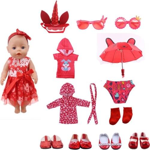 Doll Accessories Red Series Suit Clothes Shoes For 18'' Doll American 43 CM Baby Born Doll Russian OG Girl DIY Toys Freeshipping
