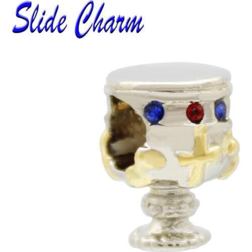 Free shipping fashion jewelry cross religious holy grail of mosaic blue and red rhinestone charm beads