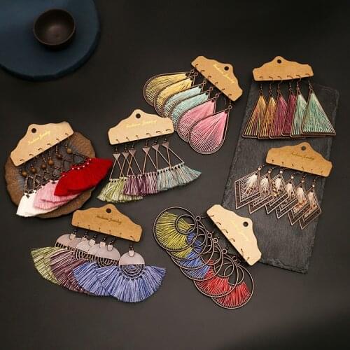 Boho Ethnic Multicolor Twine Big Dangle Drop Earrings for Women Vintage Geometry Round Tassel Earrings Sets Jewelry Accessories