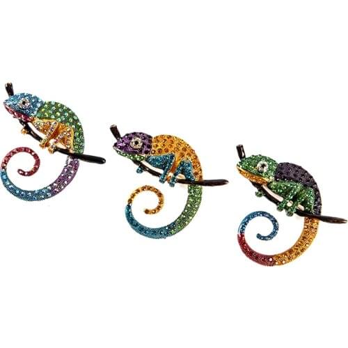 Lizard Chameleon Brooch Animal Coat Pin Rhinestone Fashion Jewelry Ornament Gift