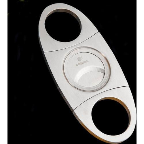COHIBA Double Blades Cigar Punch Cutter Stainless Steel Pocket Gadgets Zigarre Cigarette Knife Cuban Smoking Guillotine 1112