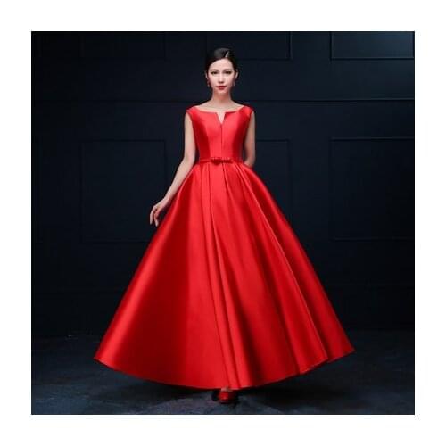 JIN IS YARN A line V-neck red evening dress long ball party dress evening dress formal dress female elegant robe De Soiree