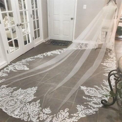 Elegant Zuhair Murad Long Bridal Veils 3 Meters Cathedral Lace Edge Bridal Wedding Veil Custom Made