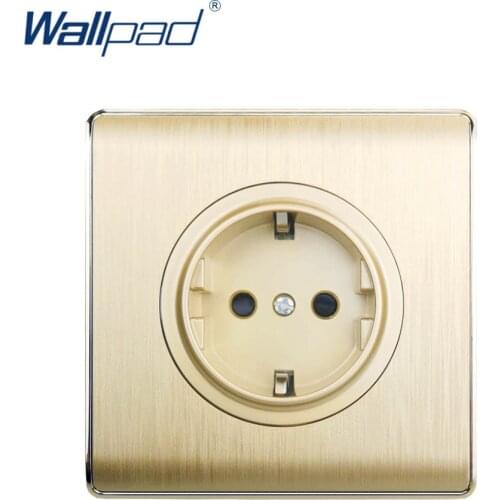 Wallpad EU German Socket Wall Power Socket Electric Outlet Gold PC Brushed Panel For Home