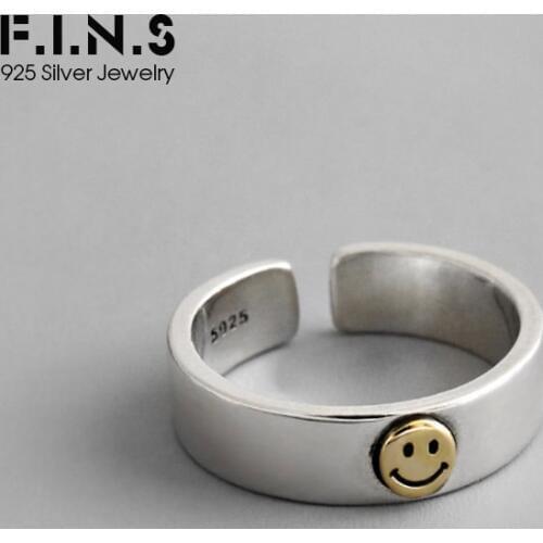 F.I.N.S Korean S925 Sterling Silver Smile Face Rings INS Style Retro Simple Opening Female Finger Ring Silver 925 Ring